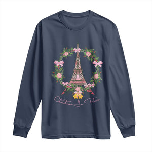 Joyeux Noel Eiffel Tower Christmas In Paris Long Sleeve Shirt TS09 Navy Print Your Wear