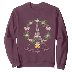 Joyeux Noel Eiffel Tower Christmas In Paris Sweatshirt TS09 Maroon Print Your Wear