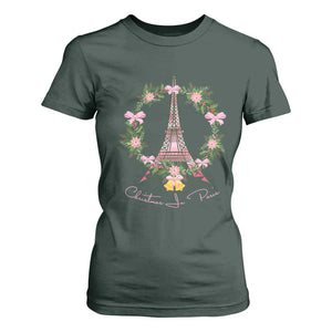 Joyeux Noel Eiffel Tower Christmas In Paris T Shirt For Women TS09 Dark Forest Green Print Your Wear