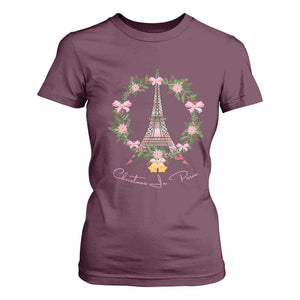 Joyeux Noel Eiffel Tower Christmas In Paris T Shirt For Women TS09 Maroon Print Your Wear