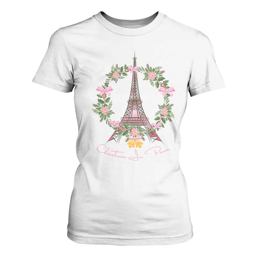 Joyeux Noel Eiffel Tower Christmas In Paris T Shirt For Women TS09 White Print Your Wear