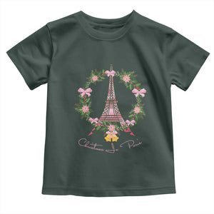 Joyeux Noel Eiffel Tower Christmas In Paris Toddler T Shirt TS09 Dark Forest Green Print Your Wear