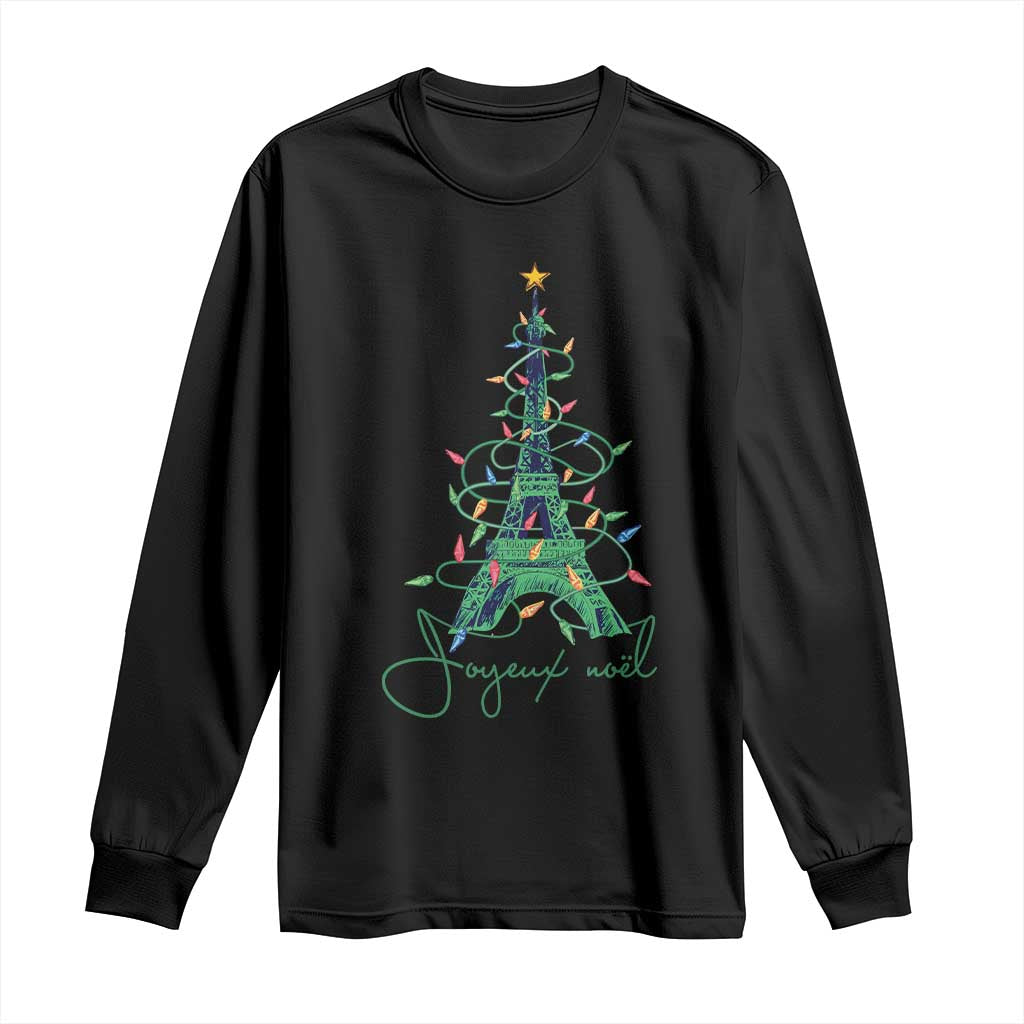 Joyeux Noel Eiffel Tower Christmas Tree Long Sleeve Shirt TS09 Black Print Your Wear