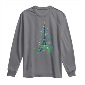 Joyeux Noel Eiffel Tower Christmas Tree Long Sleeve Shirt TS09 Charcoal Print Your Wear