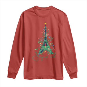 Joyeux Noel Eiffel Tower Christmas Tree Long Sleeve Shirt TS09 Red Print Your Wear