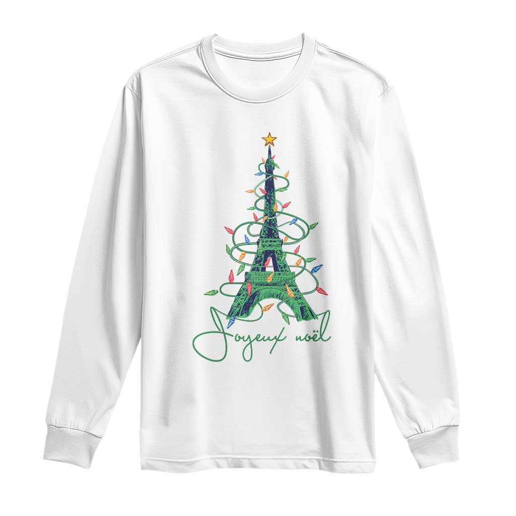 Joyeux Noel Eiffel Tower Christmas Tree Long Sleeve Shirt TS09 White Print Your Wear