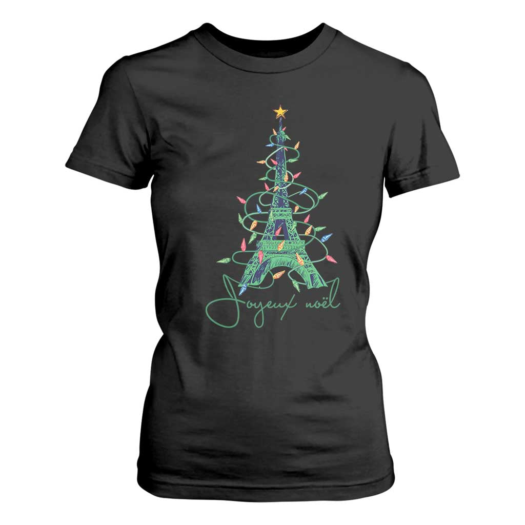 Joyeux Noel Eiffel Tower Christmas Tree T Shirt For Women TS09 Black Print Your Wear