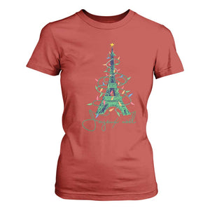 Joyeux Noel Eiffel Tower Christmas Tree T Shirt For Women TS09 Red Print Your Wear