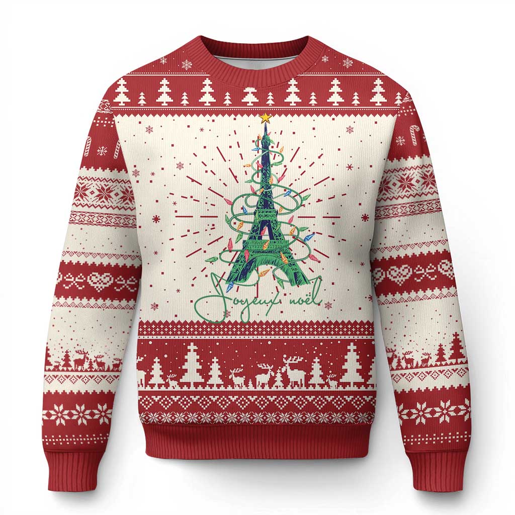 Joyeux Noel Eiffel Tower Christmas Tree Ugly Christmas Sweater TS09 Red Print Your Wear