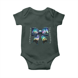 Christmas Alaska Aurora Baby Onesie Christian Most Wonderful Time Of The Year Coquette Bow TS09 Dark Forest Green Print Your Wear