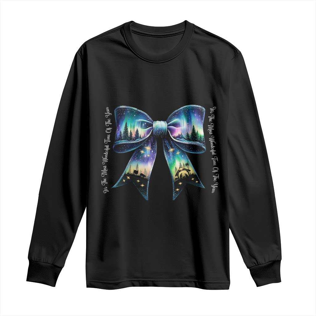 Christmas Alaska Aurora Long Sleeve Shirt Christian Most Wonderful Time Of The Year Coquette Bow TS09 Black Print Your Wear