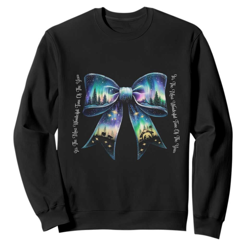 Christmas Alaska Aurora Sweatshirt Christian Most Wonderful Time Of The Year Coquette Bow TS09 Black Print Your Wear