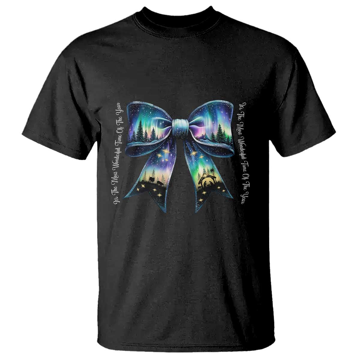 Christmas Alaska Aurora T Shirt Christian Most Wonderful Time Of The Year Coquette Bow TS09 Black Print Your Wear