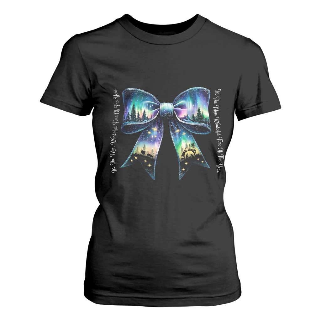 Christmas Alaska Aurora T Shirt For Women Christian Most Wonderful Time Of The Year Coquette Bow TS09 Black Print Your Wear