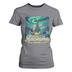 Xmas In Alaska T Shirt For Women Alaskamas Magic Aurora Santa TS09 Charcoal Print Your Wear