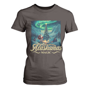 Xmas In Alaska T Shirt For Women Alaskamas Magic Aurora Santa TS09 Dark Chocolate Print Your Wear