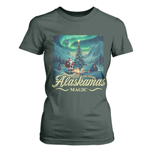 Xmas In Alaska T Shirt For Women Alaskamas Magic Aurora Santa TS09 Dark Forest Green Print Your Wear