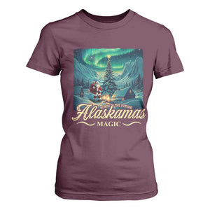 Xmas In Alaska T Shirt For Women Alaskamas Magic Aurora Santa TS09 Maroon Print Your Wear