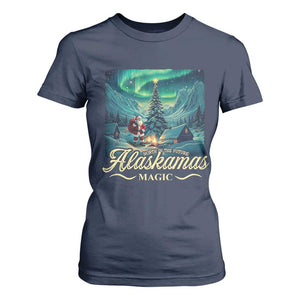 Xmas In Alaska T Shirt For Women Alaskamas Magic Aurora Santa TS09 Navy Print Your Wear