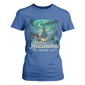 Xmas In Alaska T Shirt For Women Alaskamas Magic Aurora Santa TS09 Royal Blue Print Your Wear