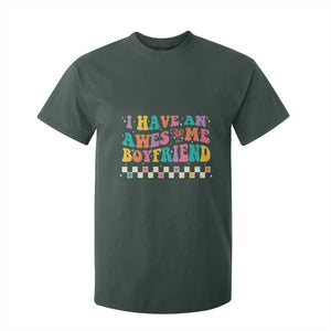 Valentine's Day T Shirt For Kid I Have An Awesome Boyfriend Ugly Heart Retro Groovy TS09 Dark Forest Green Print Your Wear