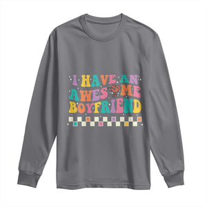 Valentine's Day Long Sleeve Shirt I Have An Awesome Boyfriend Ugly Heart Retro Groovy TS09 Charcoal Print Your Wear