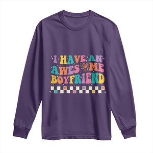 Valentine's Day Long Sleeve Shirt I Have An Awesome Boyfriend Ugly Heart Retro Groovy TS09 Purple Print Your Wear