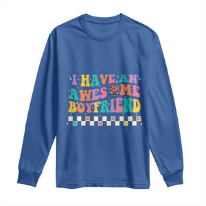 Valentine's Day Long Sleeve Shirt I Have An Awesome Boyfriend Ugly Heart Retro Groovy TS09 Royal Blue Print Your Wear