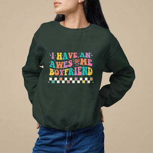 Valentine's Day Sweatshirt I Have An Awesome Boyfriend Ugly Heart Retro Groovy TS09 Dark Forest Green Printyourwear