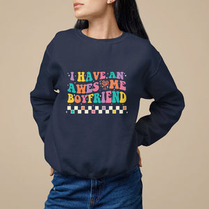 Valentine's Day Sweatshirt I Have An Awesome Boyfriend Ugly Heart Retro Groovy TS09 Navy Printyourwear