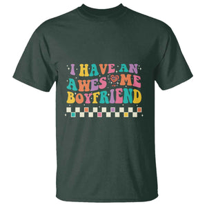 Valentine's Day T Shirt I Have An Awesome Boyfriend Ugly Heart Retro Groovy TS09 Dark Forest Green Print Your Wear