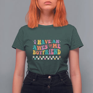 Valentine's Day T Shirt For Women I Have An Awesome Boyfriend Ugly Heart Retro Groovy TS09 Dark Forest Green Printyourwear