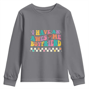 Valentine's Day Youth Sweatshirt I Have An Awesome Boyfriend Ugly Heart Retro Groovy TS09 Charcoal Print Your Wear