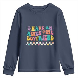 Valentine's Day Youth Sweatshirt I Have An Awesome Boyfriend Ugly Heart Retro Groovy TS09 Navy Print Your Wear