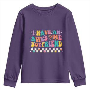 Valentine's Day Youth Sweatshirt I Have An Awesome Boyfriend Ugly Heart Retro Groovy TS09 Purple Print Your Wear