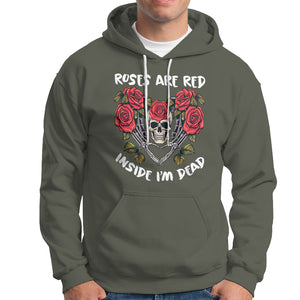 Valentine's Day Hoodie Roses are Red Inside I'm Dead Skeleton Heart Shape TS09 Military Green Printyourwear