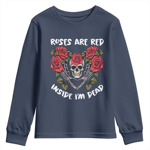 Valentine's Day Youth Sweatshirt Roses are Red Inside I'm Dead Skeleton Heart Shape TS09 Navy Print Your Wear