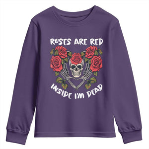 Valentine's Day Youth Sweatshirt Roses are Red Inside I'm Dead Skeleton Heart Shape TS09 Purple Print Your Wear