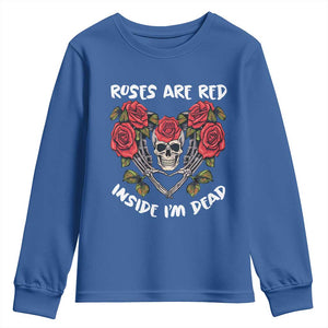 Valentine's Day Youth Sweatshirt Roses are Red Inside I'm Dead Skeleton Heart Shape TS09 Royal Blue Print Your Wear