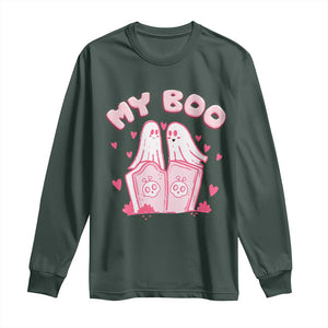 Valentine's Day Long Sleeve Shirt My Boo Cute Lover Couple Ghost TS09 Dark Forest Green Print Your Wear