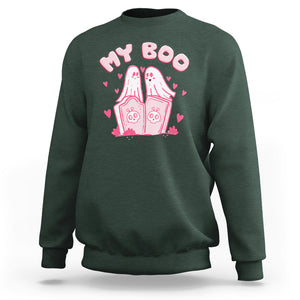 Valentine's Day Sweatshirt My Boo Cute Lover Couple Ghost TS09 Dark Forest Green Printyourwear