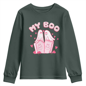 Valentine's Day Youth Sweatshirt My Boo Cute Lover Couple Ghost TS09 Dark Forest Green Print Your Wear