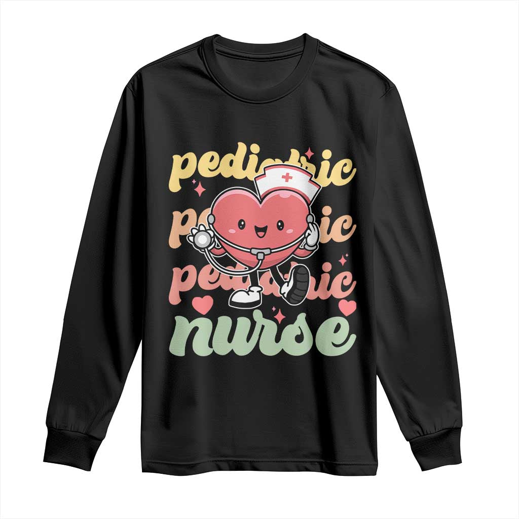 Valentine's Day Long Sleeve Shirt Retro Pediatric Nurse Cute Heart Stethoscope TS09 Black Print Your Wear