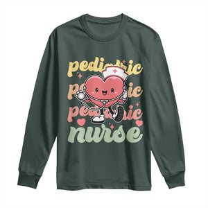 Valentine's Day Long Sleeve Shirt Retro Pediatric Nurse Cute Heart Stethoscope TS09 Dark Forest Green Print Your Wear