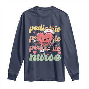 Valentine's Day Long Sleeve Shirt Retro Pediatric Nurse Cute Heart Stethoscope TS09 Navy Print Your Wear