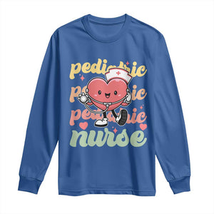 Valentine's Day Long Sleeve Shirt Retro Pediatric Nurse Cute Heart Stethoscope TS09 Royal Blue Print Your Wear