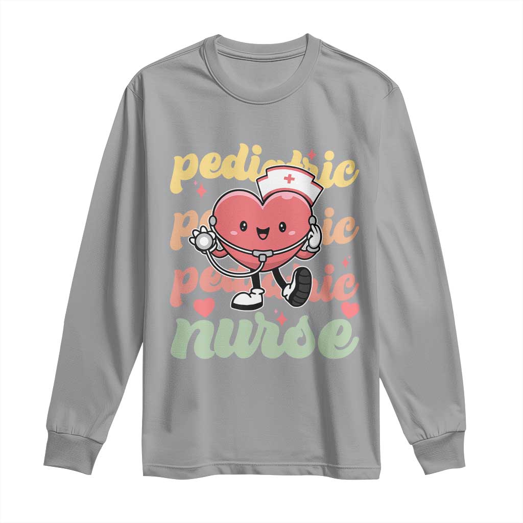 Valentine's Day Long Sleeve Shirt Retro Pediatric Nurse Cute Heart Stethoscope TS09 Sport Gray Print Your Wear