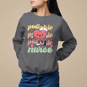 Valentine's Day Sweatshirt Retro Pediatric Nurse Cute Heart Stethoscope TS09 Charcoal Printyourwear