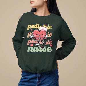 Valentine's Day Sweatshirt Retro Pediatric Nurse Cute Heart Stethoscope TS09 Dark Forest Green Printyourwear