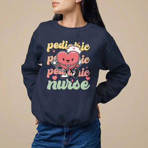 Valentine's Day Sweatshirt Retro Pediatric Nurse Cute Heart Stethoscope TS09 Navy Printyourwear